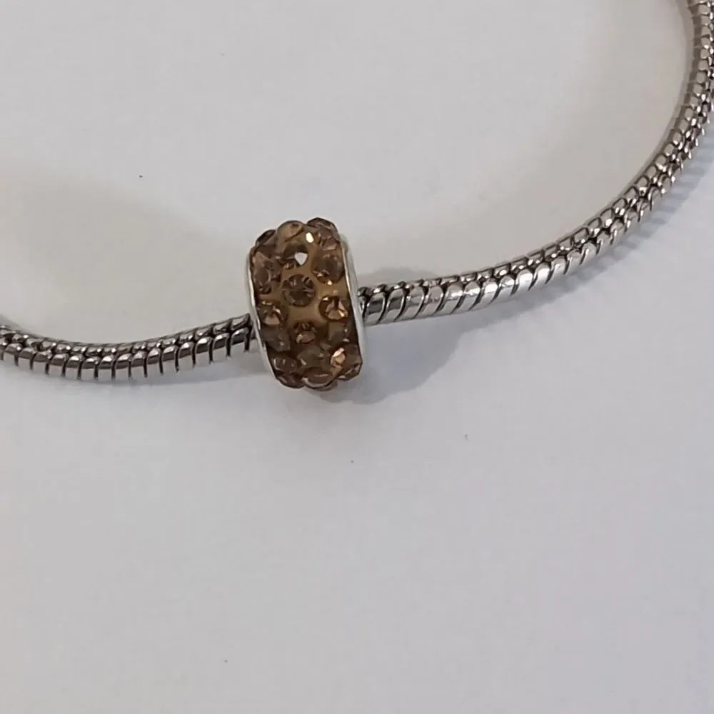 Silver Brown‎ with Brown Rhinestones Charm for Pandora Style Bracelet